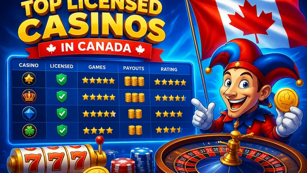 casino comparison table with Canadian flag and rating stars