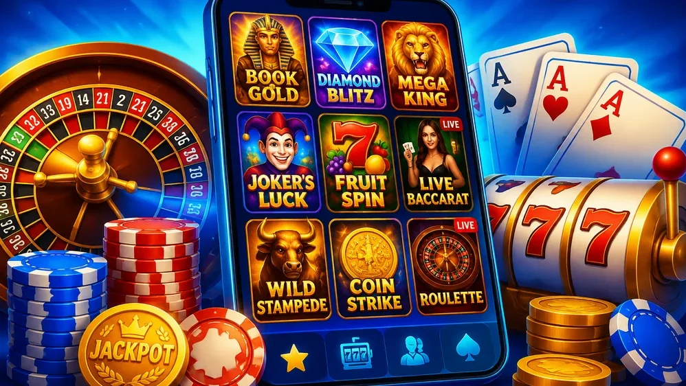 grid of classic and live casino game icons